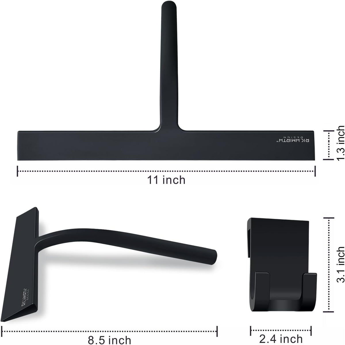 Silicone rubber blade & hook shower window squeegee 11" in width silicone car squeegee bathroom squeegee for shower doors car window, black - view 2