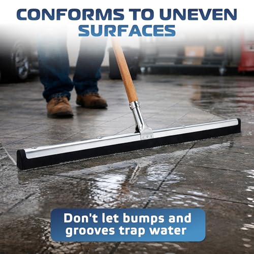 Uneven Surface Floor Squeegee 30’’, Double Foam Blade Garage Squeegee, Taper Pole Connection - Handle Sold Separately for Tiles, Concrete and Asphalt - view 6
