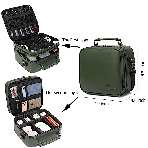 Electronics Travel Organizer, Large Electronic Accessories Cable Case with Adjustable Dividers, Waterproof Tech Storage Bag Gifts with Double Layers for Cord, Charger, Power Bank - Olive Green - view 3