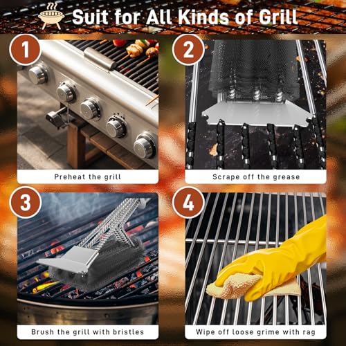 Grill Brush and Scraper-18 Adjustable Handle Safe BBQ Grill Brush for Outdoor Grill-Deep BBQ Clearning Brush wih Bottle Operner Extra Strong Grill Cleaner Accessories for Gas/Charcoal Grilling Grates - view 6
