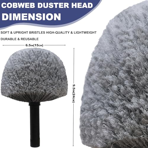 Grey Corner Cobweb Duster Head Brush - High Efficiency Twist-On Spider Web Brush Cleaning Tool for Indoor & Outdoor Cleaning, Compatible with Standard Acme Threaded Poles -1 Pack - view 2