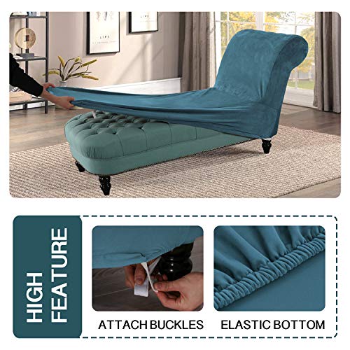 Chaise Lounge Slipcover Velve Luxury Stretch Chaise Covers for Living Room Indoor Ultra Soft Machine Washable, Peacock Blue - view 4