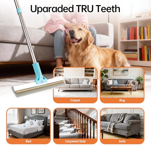 Carpet Rake for Pet Hair Removal Tool, 2 in 1 TPU and Copper Rake Teeth Uproot Clean Hair Remover with 63’’ Adjustable Long Handle,Cat & Dog for Carpets,Rugs, Mats (63’’ Handle) - view 6
