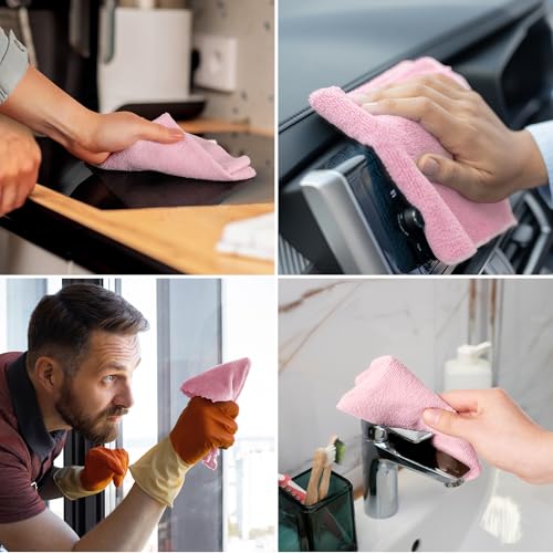 Microfiber Cleaning Cloth Roll 90 Pack, 12"×12", Reusable, Pink & Grey - view 6