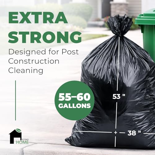 55-60 Gallon Contractor Garbage Bags - 2.8 Mil Extra Thick Heavy Duty Trash Bags for Construction, Lawn & Yard Cleanup, Demo & Commercial Use - Made in USA - Extra Large, 38x53" - 50-Count - view 3