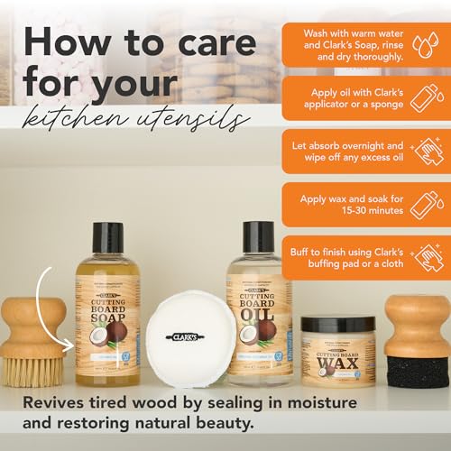 Cutting Board Care Kit with Coconut Oil - Includes Wax, Soap, Scrub Brush, Buffing Pad, and Applicator - for Kitchen Countertops, Butcher Blocks, Wooden Bowls and Utensils - Food Safe - view 3