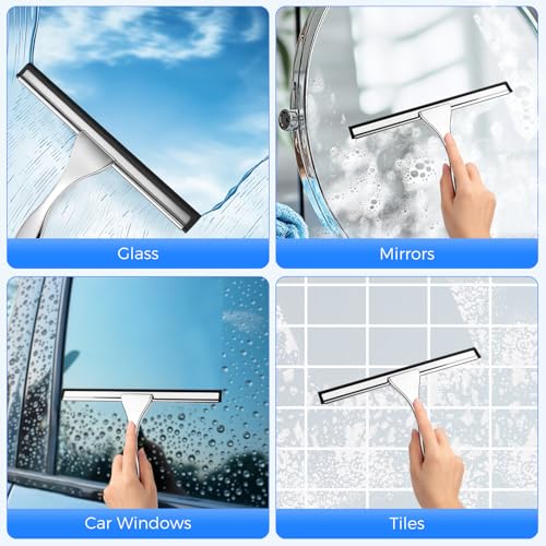Shower Squeegee for Glass Doors, 10 Inch Multi-Purpose Squeegee with Hook for Shower Glass, Windows, Mirrors, Car Windows and Tiles - view 5