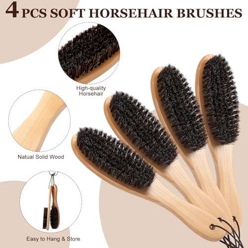 4 Pcs Lint Brushes for Clothes Horsehair Garment Brush Wood Handle - view 4