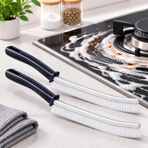 (White 4 Pack Hard Bristle Gap Cleaning Brush Set, Tile Grout Cleaner Tool for Bathroom Kitchen Sink Toilet, Narrow Track Groove Scrubbing Brush with Handle - view 3