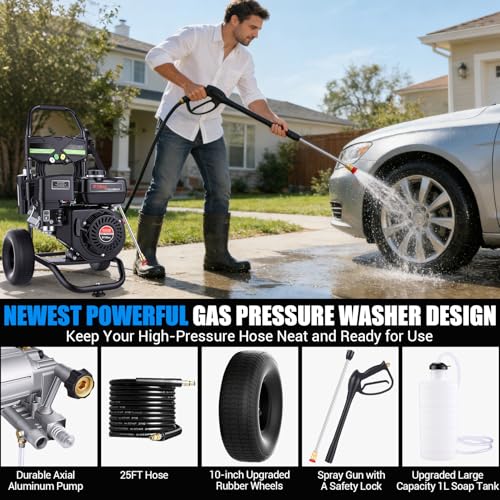 4200PSI Gas Pressure Washer 4.0GPM Gas Power Washer 212CC Gas Powered Washing Machine Commercial High Pressure Washer with 25ft Hose&5 Nozzles for Patio Garden Yard Vehicle,EPA/CARB/ETL - view 3