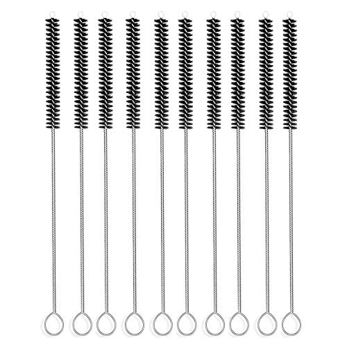 Long Straw Brush Cleaner (10 Pack), Flexible Nylon Tube Cleaning Brushes with 0.4" Bristles, Rust-Proof Stainless Steel Wire Washer for Reusable Tumblers, Sports Bottles & Pipes (10 Inch)