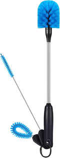 3-in-1 water bottle brush and straw cleaning set, round head | Non-slip, stainless steel, long handle with replaceable head for water bottles, glasswares, mugs, flasks, tumblers, vases