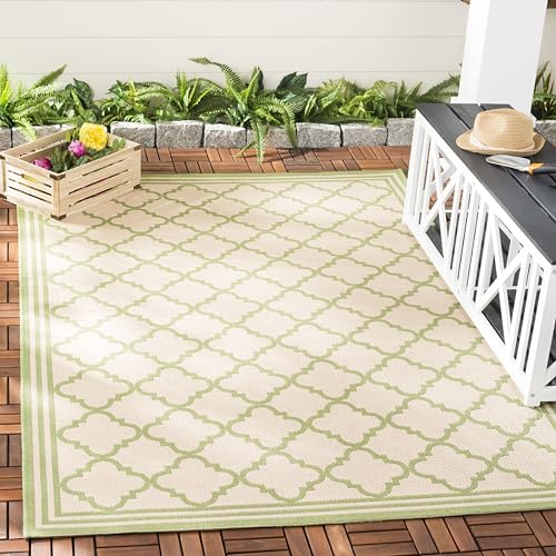 Outdoor Area Rug 5'3"x7'6" - Beach House Collection - Modern Design, Cream & Olive, Weather Resistant, Non-Shedding & Easy Cleaning, Ideal for Patio, Entryway, Deck (BHS121V)