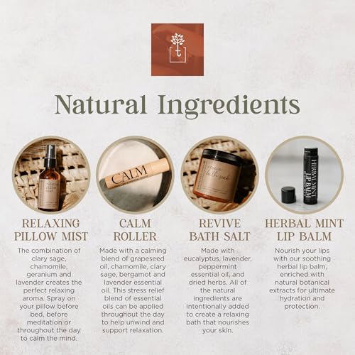 Self-Care Set - Luxury Spa Bath Kit, Pillow Mist, Cooling Lip Balm, Tranquil Essential Oil Roller & Epsom Salt Bath Soak Pampering Package, Holistic Gifts for Him & Her - view 4