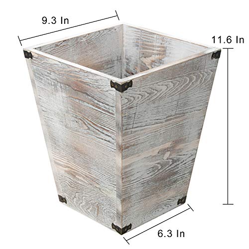 Rustic Whitewashed Torched Wood Square Waste Basket Recycle Bin Trash Can Decorative Metal Brackets Whitewashed Wooden Garbage Container Ash Holder Bedroom Living Room Home Office - view 4