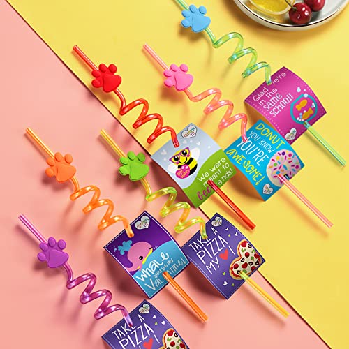 24 Paw Birthday Party Supplies Paw Print Drinking Straws with 2 PCS Straws Patrol Cleaning Brush for Pet Dog Puppy Pals Cat Birthday Decorations Favors - view 3