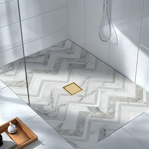 4‑Inch Square Shower Floor Drain, Brushed Gold, Tile‑Insert Cover Panel - view 5