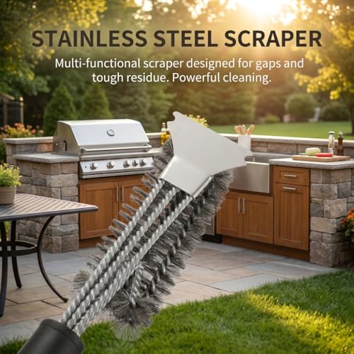 Grill Brush and Scraper - 17" Heavy Duty Stainless Steel BBQ Cleaner for Outdoor Grill, 3-in-1 Safe Wire Brush with Powerful Scraper for Gas, Charcoal, and Grilling Grates - view 2