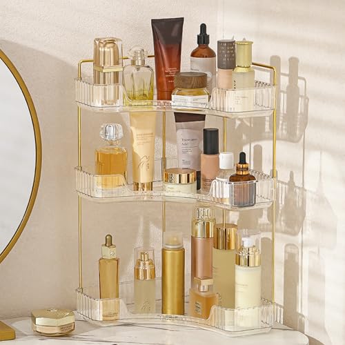 Corner Bathroom Organizer, 3 Tier Clear Makeup Shelf