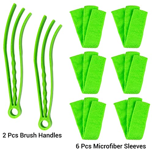2 Pieces Microfiber Blind Duster Brushes with 6 Microfiber Sleeves Window Blind Cleaner Dust Collector Tools with Extra Microfiber Sleeves for Window Shutters Vent Air Conditioner - view 2