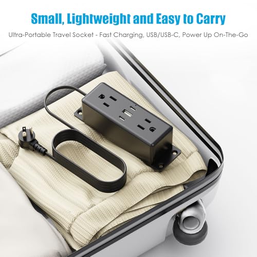 Wall Mount Power Strip with USB Ports, Under Desk Mountable Power Strip with Outlets, 4FT Flat Plug Extension Cord Outlet, 20W USB-C Ports. - view 7