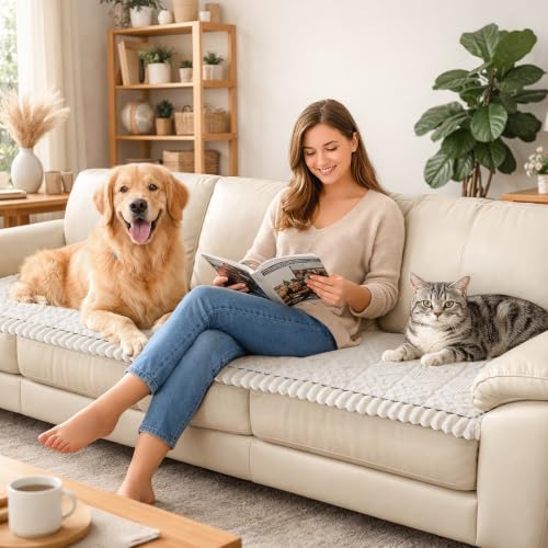 Couch Cover for Dogs Washable: Non Slip Fuzzy Plush Pet Couch Covers for 2 Seat Sofa, Hair Resistant Sofa Protector Pet Friendly, Home Decor Couch Slipcover, 27.6" x 59", White - view 7