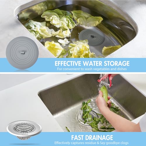 Kitchen Sink Drain Strainer & Sink Stopper, Revolutionary Stainless Steel Drain Plug Combo, Anti-Clog Garbage Strainer Basket for US Standard Drains, Fits Single & Double Bowl Kitchen Sinks - view 2