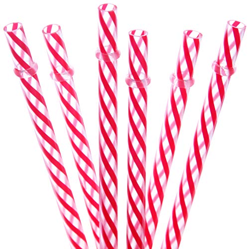 12 Piece 11 Inch Reusable Plastic Thick Drinking Straws BPA Free Mason Jar Straws small Stripe Color (11inch Red)