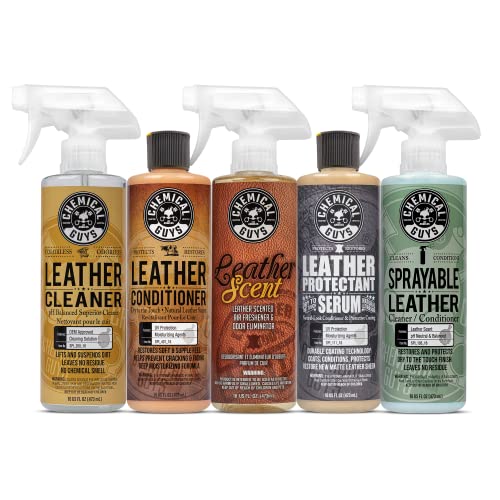 HOL_113 Leather Lovers Kit for Leather Car Interiors, Furniture, Apparel, Shoes, Sneakers, Boots (Works on Natural, Synthetic, Pleather, Faux Leather and More) (5 Items), 16 oz, Black