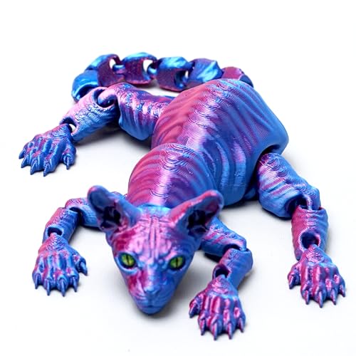 3D Printed Bald Cat Model,Flexible Realistic Articulated Animal Fidget Toys,Mystery Figurines Gifts for Easter,Executive Desk Funny Décor and Festival Collectible,Easter Basket Stuffers (RB) - view 4