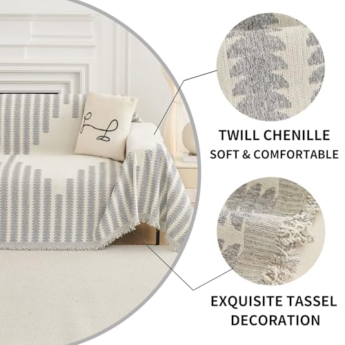 Boho Sofa Covers Couch Covers for 3 Cushion Couch Sofa Pet Friendly Soft Thick Non Slip Couch Cover for Dogs Washable Sectional Couch Covers L Shape Furniture Protecto (Grey, 71"x118") - view 5