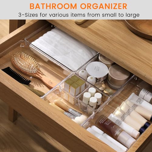 8 Pack Drawer Organizer for Kitchen Gadgets, Large Clear Plastic Drawer Divider for Kitchen Accessories, Bathroom Organizers and Storage, Home Essentials for Makeup and Vanity Accessories - view 4