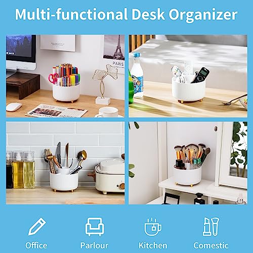 Desk Organizer, 360-Degree Rotating Pen Holder, Desk Organizers and Accessories with 5 Compartments Pencil Holder, Art Supply Storage Box Caddy for Office, Home（White） - view 2