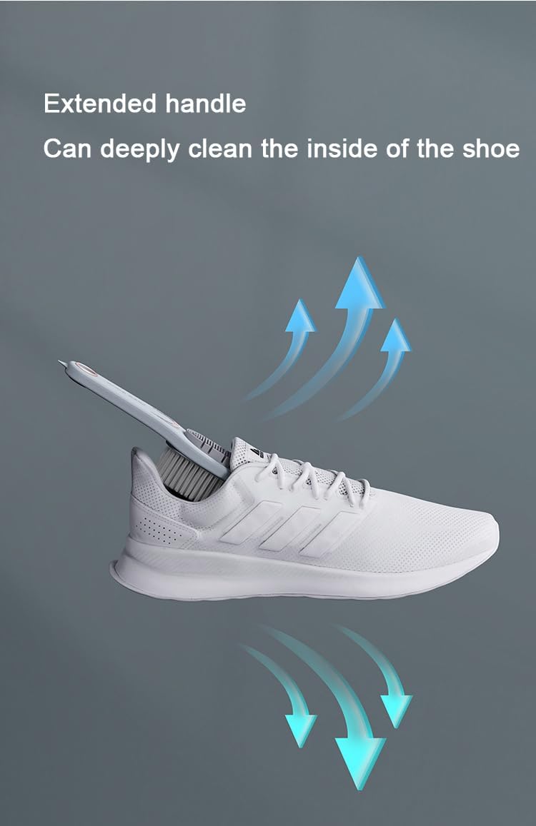 Double-Sided Shoe Brush, Long Handle for Sneakers & Suede | Soft-firm, non-shedding bristles. Ergonomic grip, tail removes sole stones， For sneakers, canvas, suede, nubuck - view 3