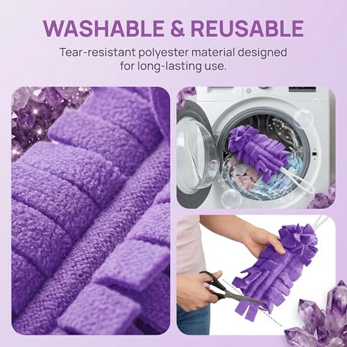 Reusable Duster Refills, 360° Thick Velvet Electrostatic Pads, Washable & Waterproof, 5-Pack (5 Colors), for Blinds, Furniture, Ceiling Fans, Car & Kitchen (Includes 1 Handle) - view 4