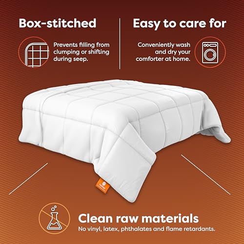 White Comforter Full Hypoallergenic Duvet Insert Microfiber All Season Goose Down Alternative Quilted - Corner Loops - Box Stitched - Washable - 82" W x 86" L - view 2