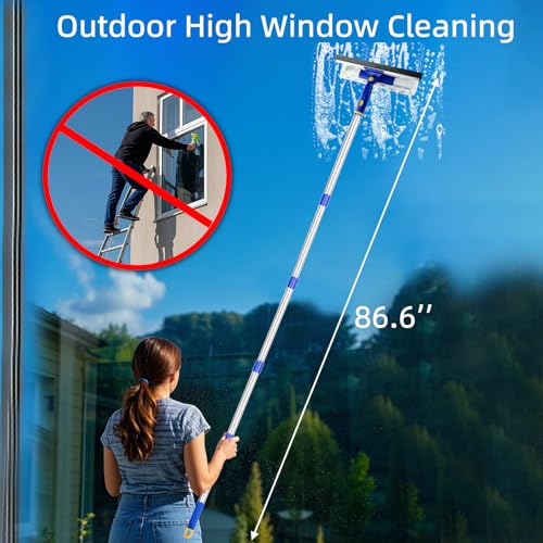86.6" Window Squeegee Cleaner,2 in 1 Window Cleaning Tool Kit,Shower Squeegee with Extension Pole，Glass Cleaning Tools for Shower Glass,Indoor/Outdoor High Window Cleaning-Two Pads - view 4
