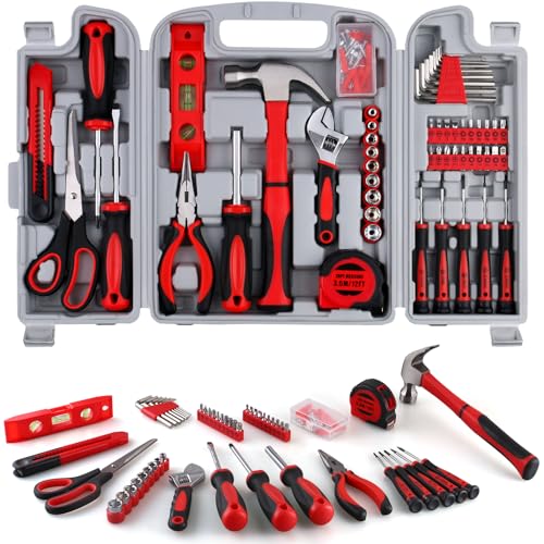 156-Piece Delicate All-Purpose Home Tool Kit in Foldable Toolbox, Unisex | Complete and Essential Hand Tools Set for General House Repairs, Garage, Apartment, Office, Dorm, Perfect Holiday Gift