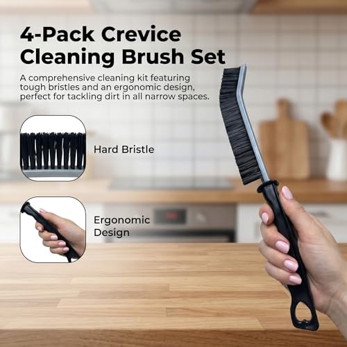 4 Pack Crevice Cleaning Brushes Hard Bristled Grout Brush Tool For Scrub Small Spaces Kitchen Toilet Bathroom Corner Sink Window Tracks Hinges Tile Multifunctional Gap Scrubbers Deep Clean Tools Black - view 6