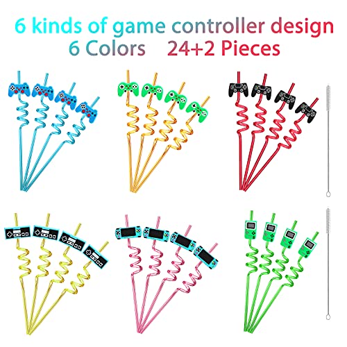 24 Video Game Party Favors Game Controller Drinking Straws Goodie Gifts for Kids Gamer Birthday Party Supplies, Game On Party Supplies with 2 PCS Cleaning Brushes - view 6