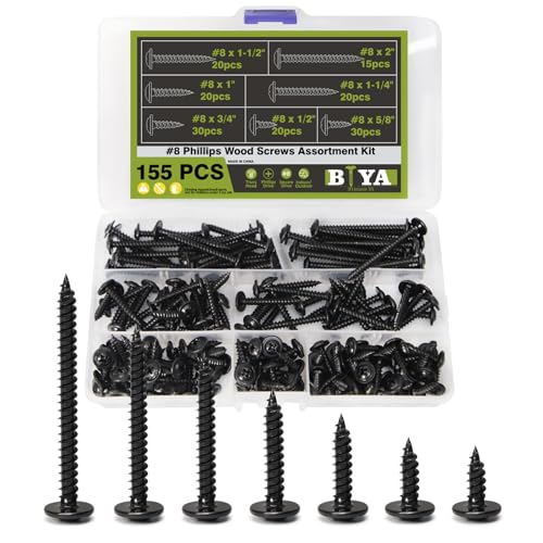 Black Wood Screws,#8-32 Screws Assortment Kit 155Pcs Truss Head Screws