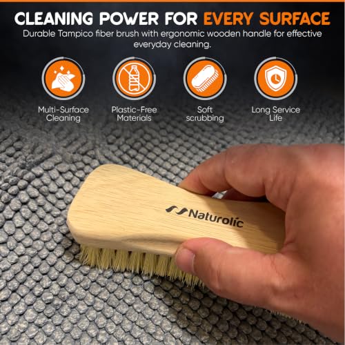 All-Natural Wooden Scrub Brush Set | Eco-Friendly Cleaning Brush Set with Tampico Bristles | Floor Scrub Brush & Shower Scrubber for Bathroom, Tub, Kitchen & Carpet | Sustainable Set – Pack of 2 - view 3