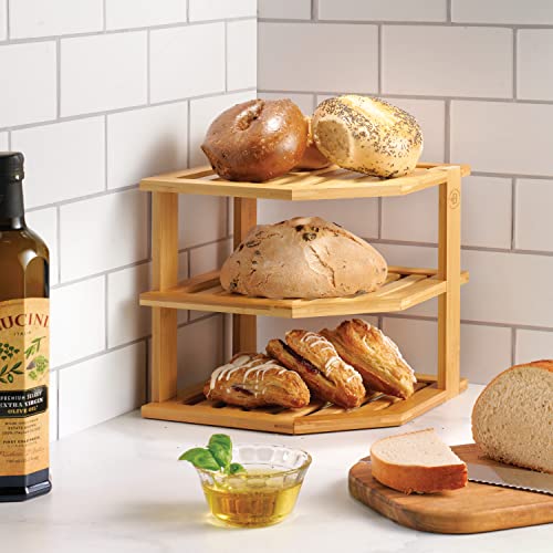 2 Pack Plate Organizer for Cabinet, 3-Tier Bamboo Corner Shelf Rise - view 2