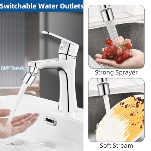 NSF/ANSI/CAN 61 Certified Faucet Aerator, CUPC Certification 360° Swivel Kitchen Sink Aerator, Dual-function Sprayer Faucet Head, Faucet Replacement Part 55/64 Inch Female Thread - Chrome - view 3