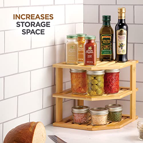 2 Pack Plate Organizer for Cabinet, 3-Tier Bamboo Corner Shelf Rise - view 6