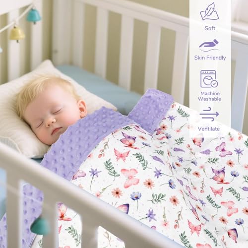 Baby Girls Blanket Soft Butterfly Minky Blanket for Newborn, 30'' x 40'' Double Layer Design, Dotted Backing Warm Baby Quilt Crib Blanket for Nursery/Stroller/Toddler Bed/Baby Car Seat - view 3