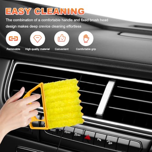 2 PCS Blind Cleaner Duster Tool, 7-Finger Auto Dusting Cleaner Brush with Ergonomic Handle, Handheld Mini Duster Brush for Window Shutters Air Conditioner, Car Accessories (Orange+Yellow) - view 4