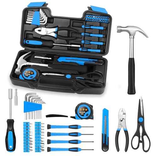39-Piece Basic Household Tool Set with Toolbox Storage Case, Blue