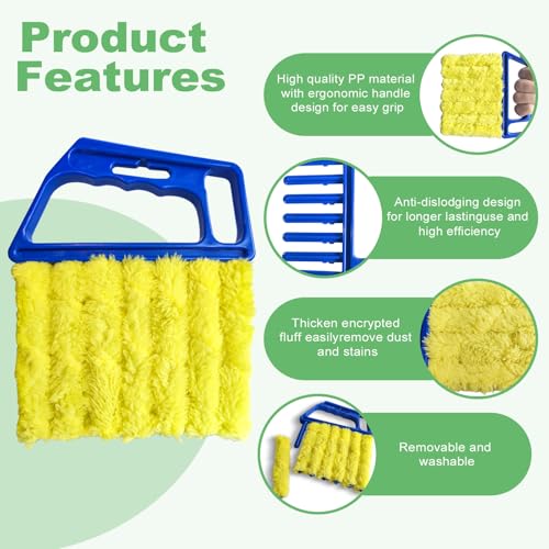 4Pcs Blind Cleaner Duster Tool Set with 7-Finger & 3-Finger Brushes，Washable Multi-Surface Dusting Kit for Wood Blinds, Venetian Blinds, AC Vents, Car Vents, Shutters & Fans (Orange+Blue) - view 3