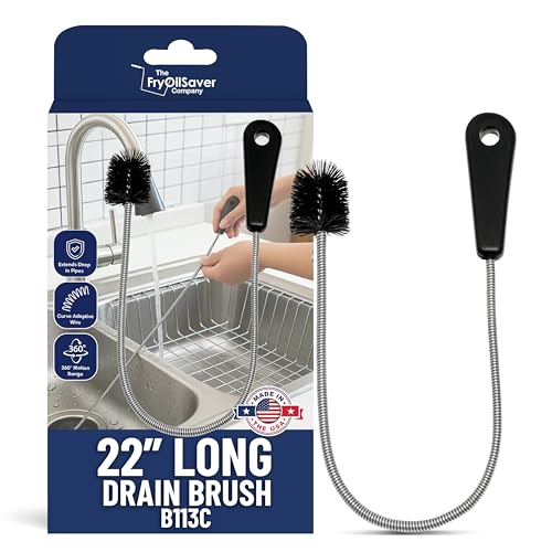 FryOilSaver Co. B113C 22-Inch Long Sink Drain Brush Kit, Slim Snake